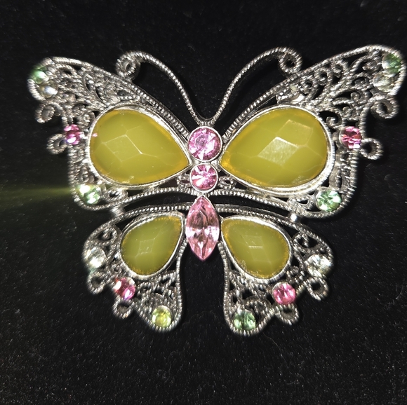 Charles Klein Jewelry - Vintage-Inspired Butterfly Brooch with Green and Pink Gems